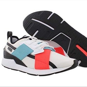 Puma Muse X2 Gloss Shoes New With Box White Black Milky Blue Womans 6.5 , 9.5